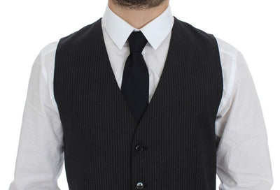 Gilet simple boutonnage en laine à rayures grises Dolce &amp; Gabbana