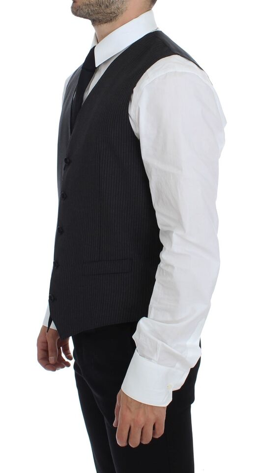 Gilet simple boutonnage en laine à rayures grises Dolce &amp; Gabbana