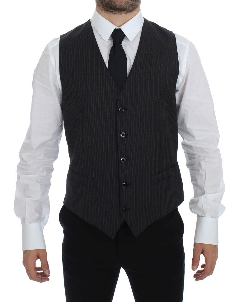Gilet simple boutonnage en laine à rayures grises Dolce &amp; Gabbana