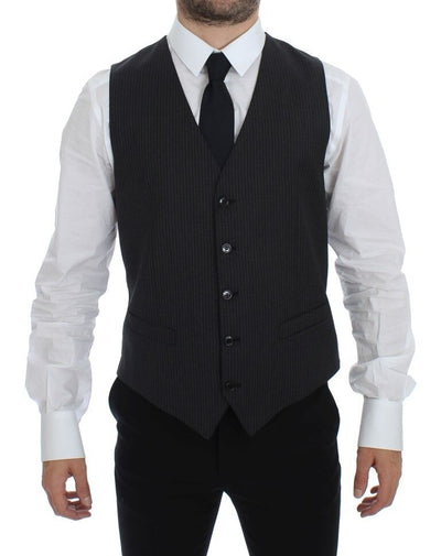 Gilet simple boutonnage en laine à rayures grises Dolce &amp; Gabbana