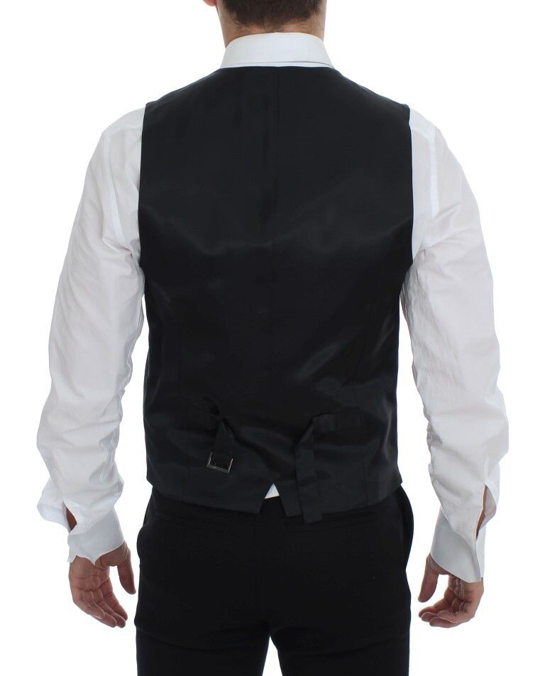 Gilet simple boutonnage en laine à rayures grises Dolce &amp; Gabbana