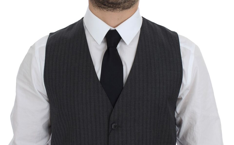Gilet simple boutonnage en laine à rayures grises Dolce &amp; Gabbana