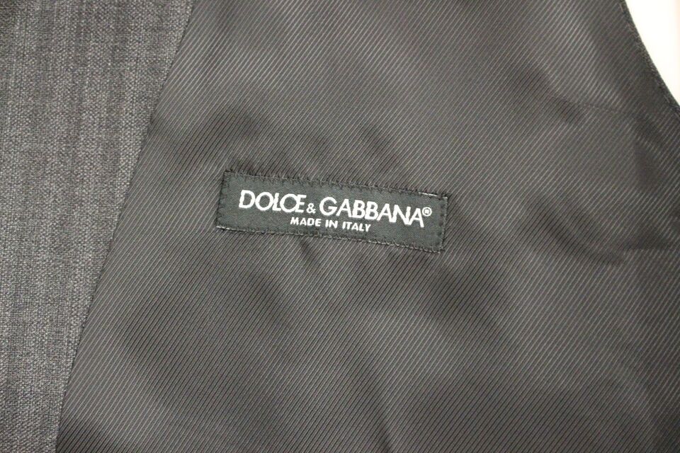 Gilet simple boutonnage en laine à rayures grises Dolce &amp; Gabbana