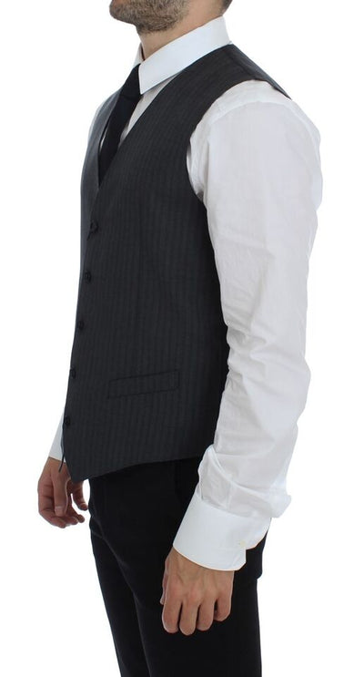 Gilet simple boutonnage en laine à rayures grises Dolce &amp; Gabbana