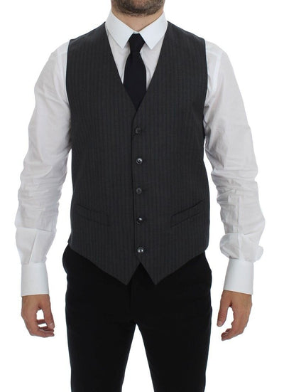 Gilet simple boutonnage en laine à rayures grises Dolce &amp; Gabbana