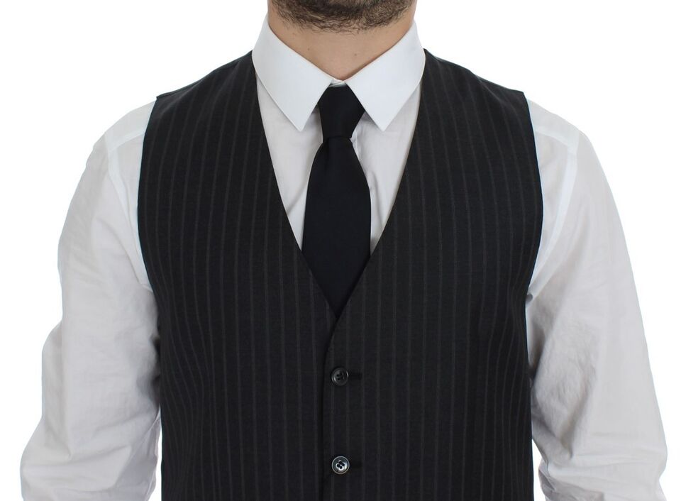 Gilet en laine à rayures grises Dolce &amp; Gabbana avec logo