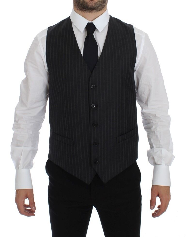 Gilet en laine à rayures grises Dolce &amp; Gabbana avec logo
