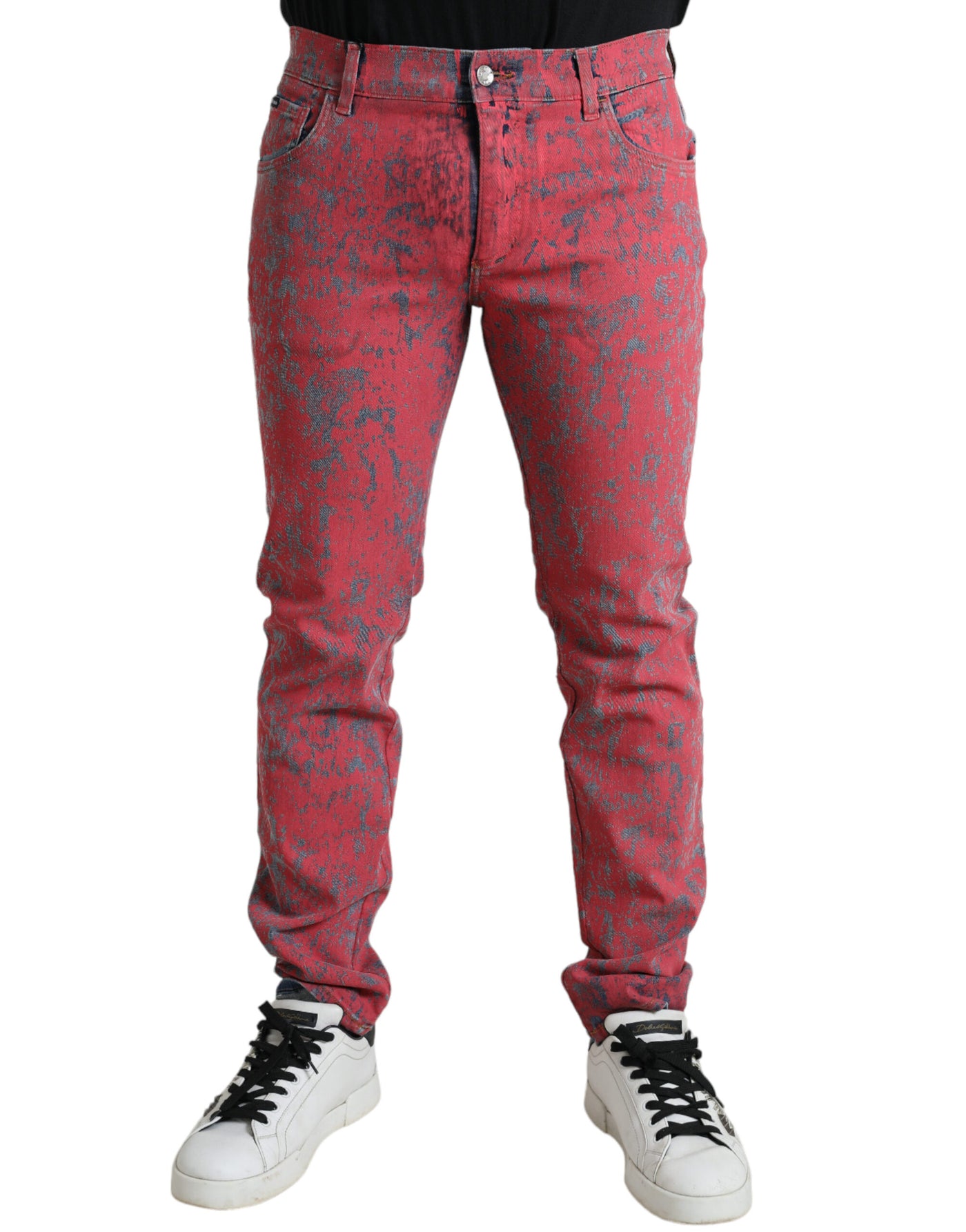 Dolce &amp; Gabbana Rode Katoenen Kleurstof Slim Fit Heren Denim Jeans