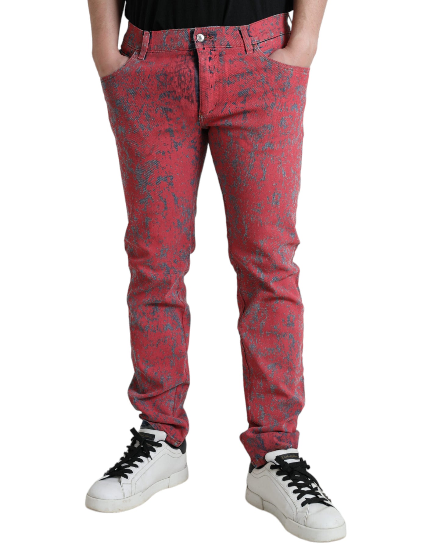 Dolce &amp; Gabbana Rode Katoenen Kleurstof Slim Fit Heren Denim Jeans