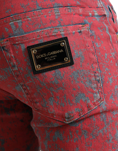 Dolce &amp; Gabbana Rode Katoenen Kleurstof Slim Fit Heren Denim Jeans