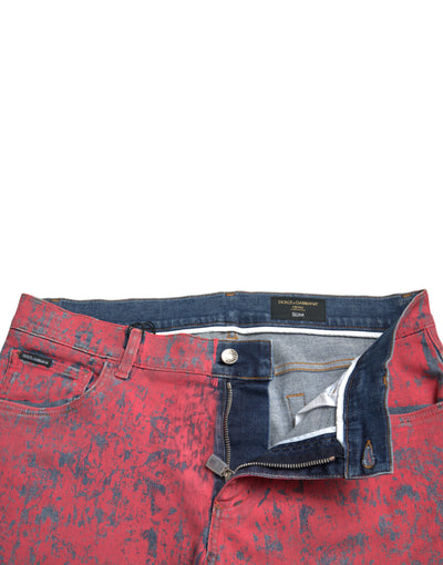 Dolce &amp; Gabbana Rode Katoenen Kleurstof Slim Fit Heren Denim Jeans