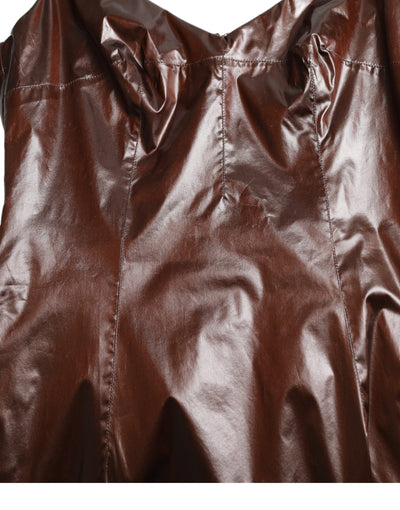 Dolce &amp; Gabbana Bruine Glanzende Zijden Schede Mouwloze Bodycon Midi-jurk