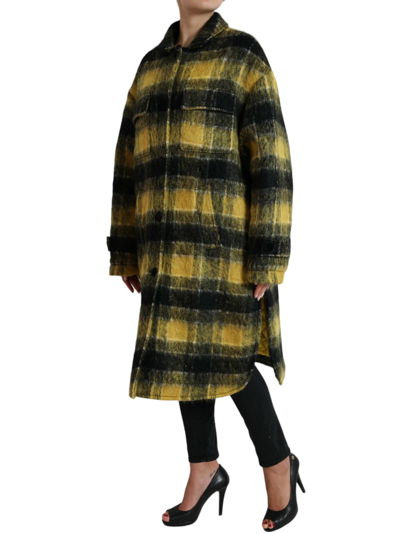 Dolce &amp; Gabbana Geel Geruite Lange Mouwen Casual Jas