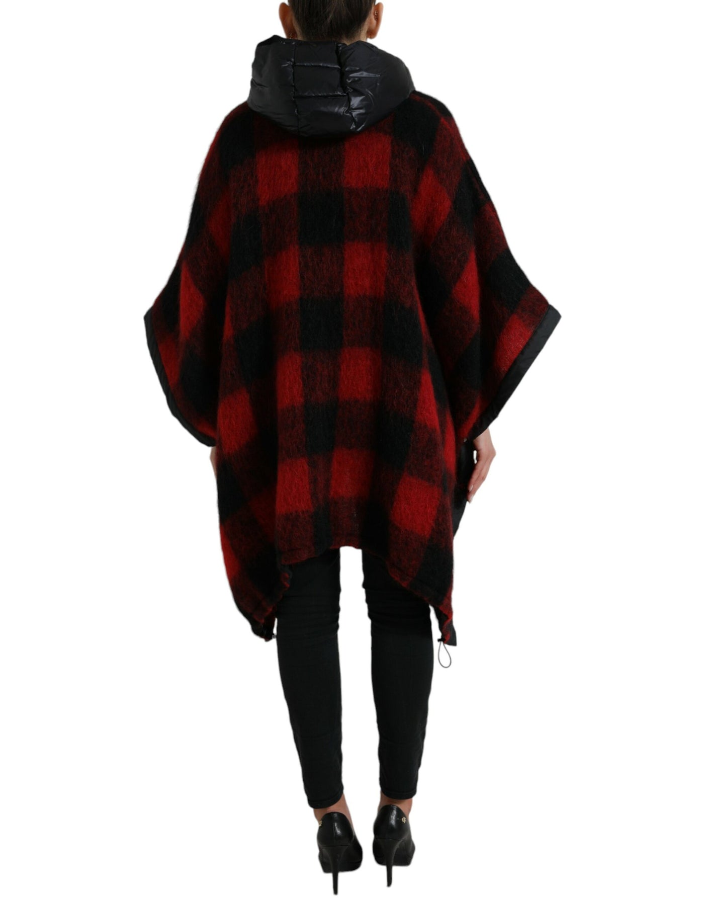Dolce &amp; Gabbana Zwarte Rode Buffalo Check Capuchon Poncho Jas