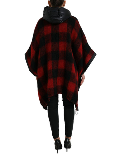 Dolce &amp; Gabbana Zwarte Rode Buffalo Check Capuchon Poncho Jas