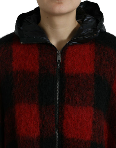Dolce &amp; Gabbana Zwarte Rode Buffalo Check Capuchon Poncho Jas