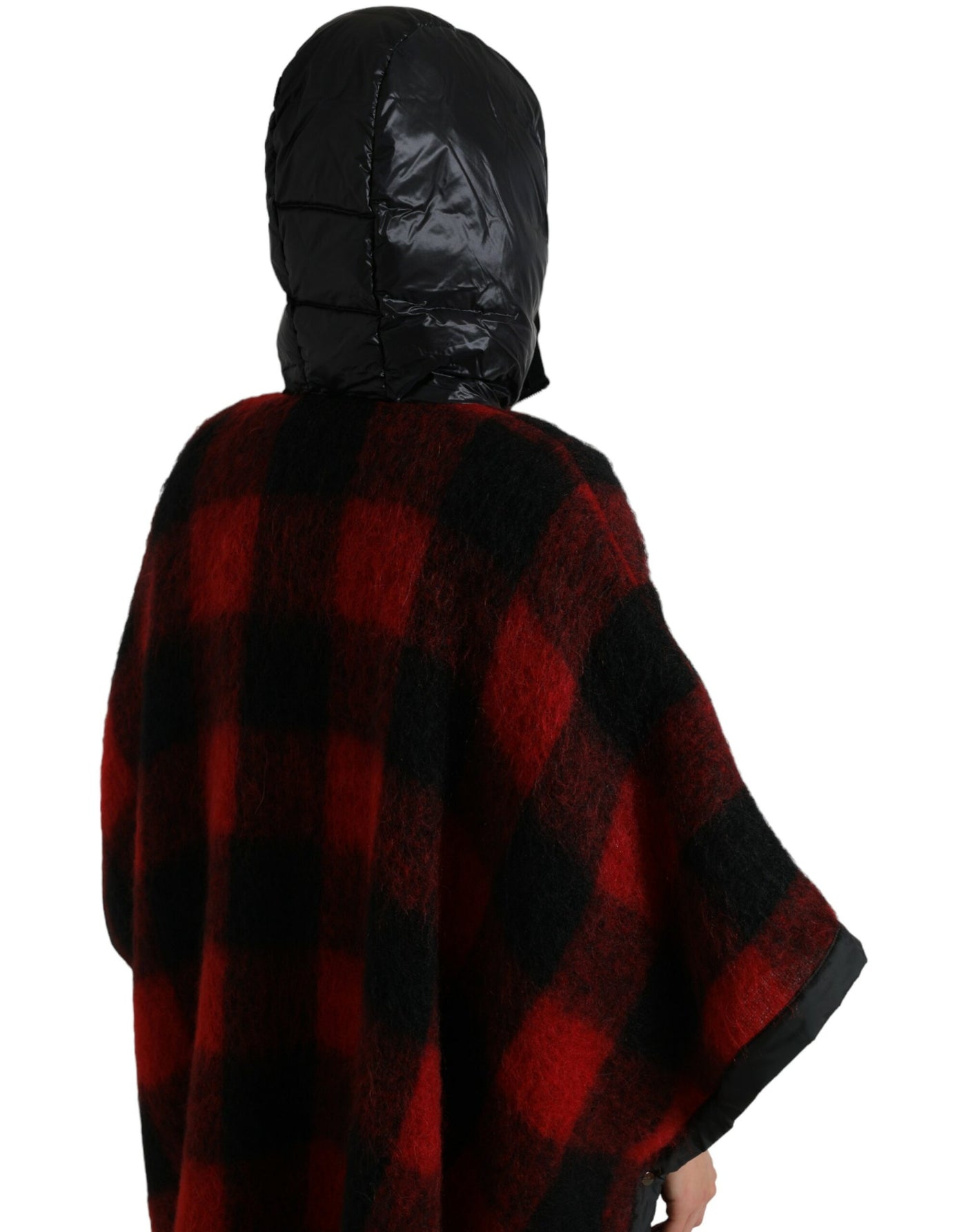 Dolce &amp; Gabbana Zwarte Rode Buffalo Check Capuchon Poncho Jas