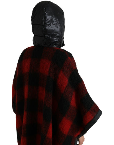Dolce &amp; Gabbana Zwarte Rode Buffalo Check Capuchon Poncho Jas