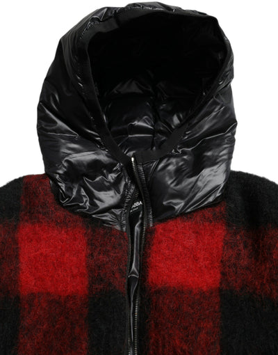 Dolce &amp; Gabbana Zwarte Rode Buffalo Check Capuchon Poncho Jas