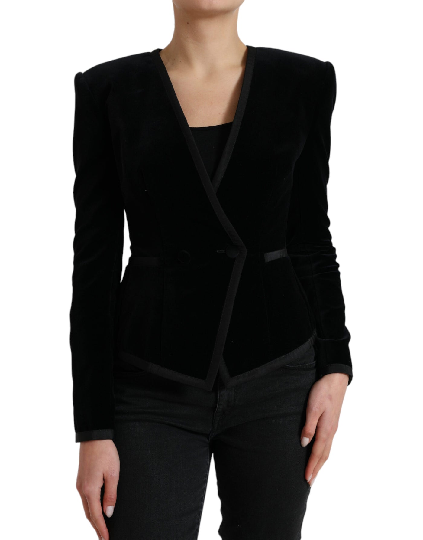 Veste croisée en velours de coton noir Dolce &amp; Gabbana