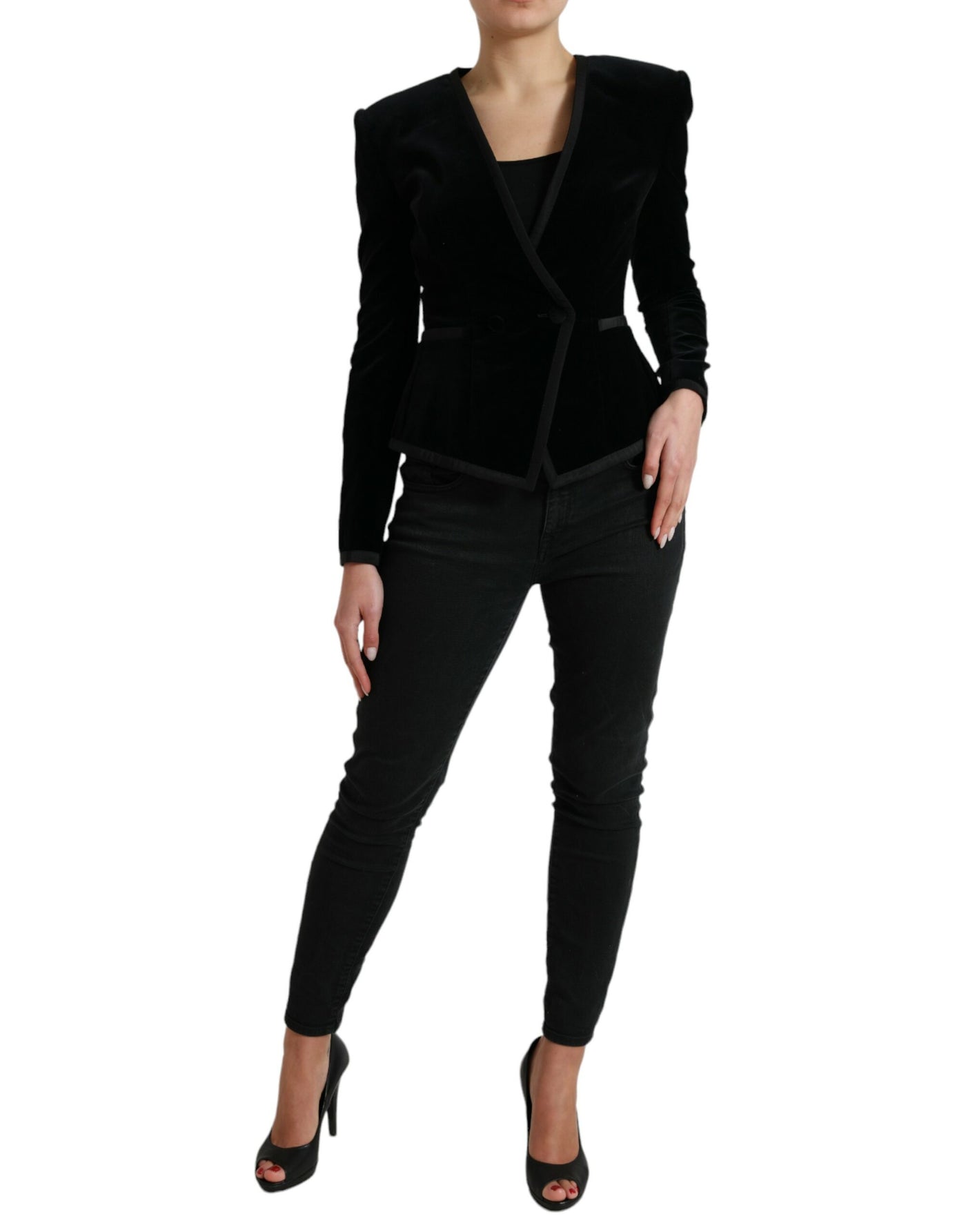 Veste croisée en velours de coton noir Dolce &amp; Gabbana