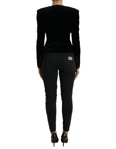 Veste croisée en velours de coton noir Dolce &amp; Gabbana
