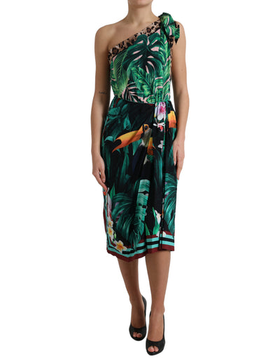 Robe midi asymétrique à imprimé jungle tropicale verte Dolce &amp; Gabbana