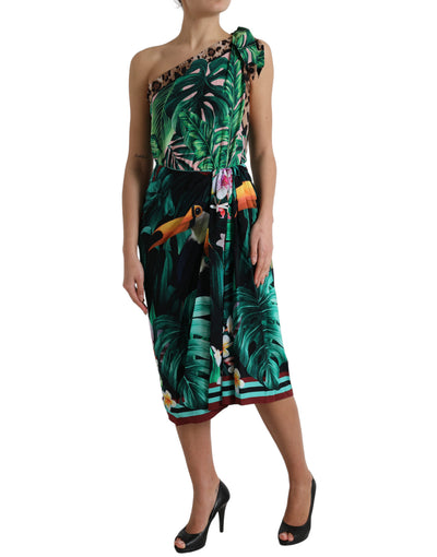 Robe midi asymétrique à imprimé jungle tropicale verte Dolce &amp; Gabbana