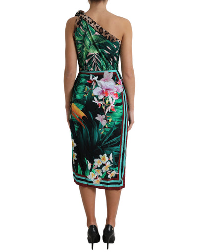 Robe midi asymétrique à imprimé jungle tropicale verte Dolce &amp; Gabbana