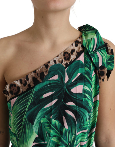 Robe midi asymétrique à imprimé jungle tropicale verte Dolce &amp; Gabbana