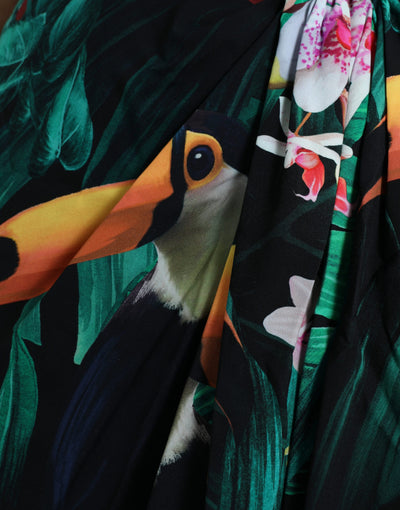 Robe midi asymétrique à imprimé jungle tropicale verte Dolce &amp; Gabbana