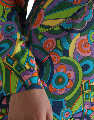 Robe midi en soie à imprimé géométrique multicolore et cristaux Dolce &amp; Gabbana