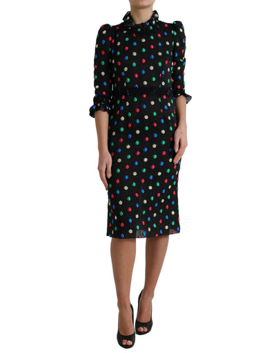 Dolce &amp; Gabbana Zwarte Polka Dot Ruffle Katoenen Midi-jurk