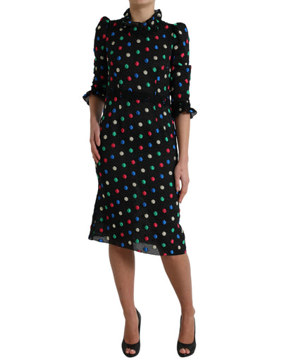 Dolce &amp; Gabbana Zwarte Polka Dot Ruffle Katoenen Midi-jurk
