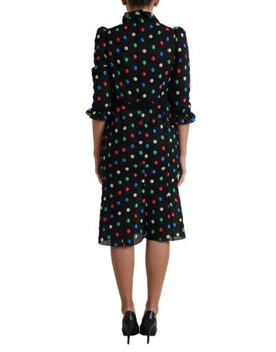 Dolce &amp; Gabbana Zwarte Polka Dot Ruffle Katoenen Midi-jurk