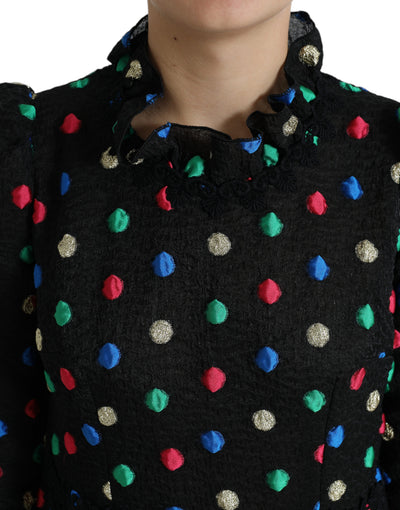 Dolce &amp; Gabbana Zwarte Polka Dot Ruffle Katoenen Midi-jurk
