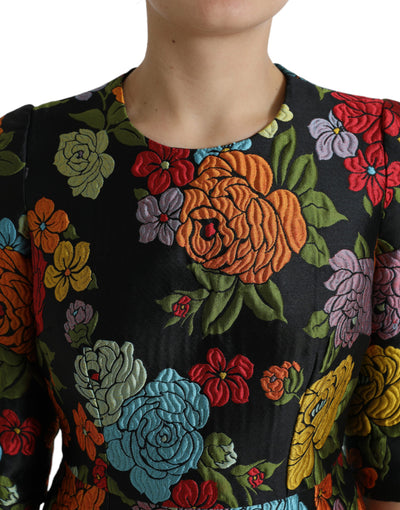 Robe noire à broderies florales Dolce &amp; Gabbana, longueur genou