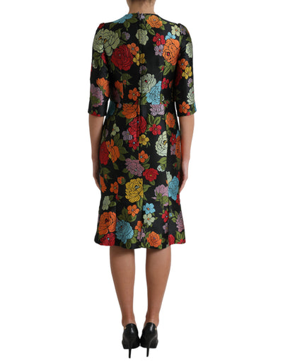 Robe noire à broderies florales Dolce &amp; Gabbana, longueur genou