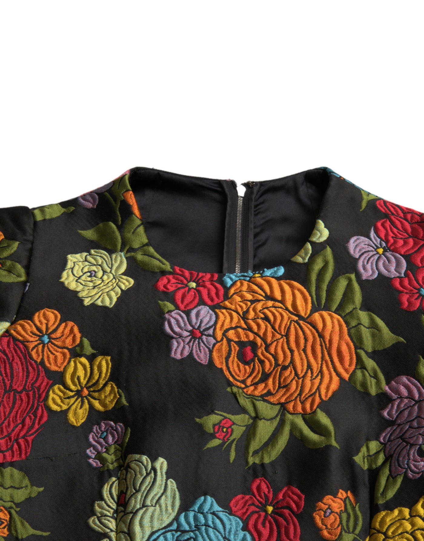 Robe noire à broderies florales Dolce &amp; Gabbana, longueur genou