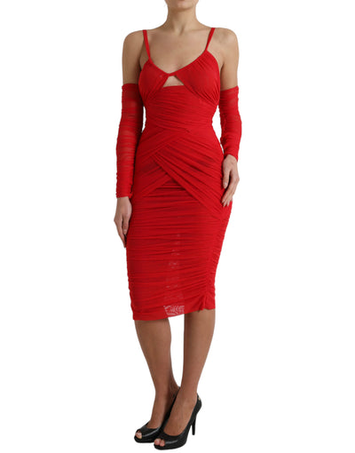 Robe midi découpée en nylon stretch rouge Dolce &amp; Gabbana