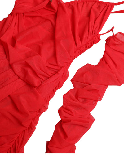 Robe midi découpée en nylon stretch rouge Dolce &amp; Gabbana