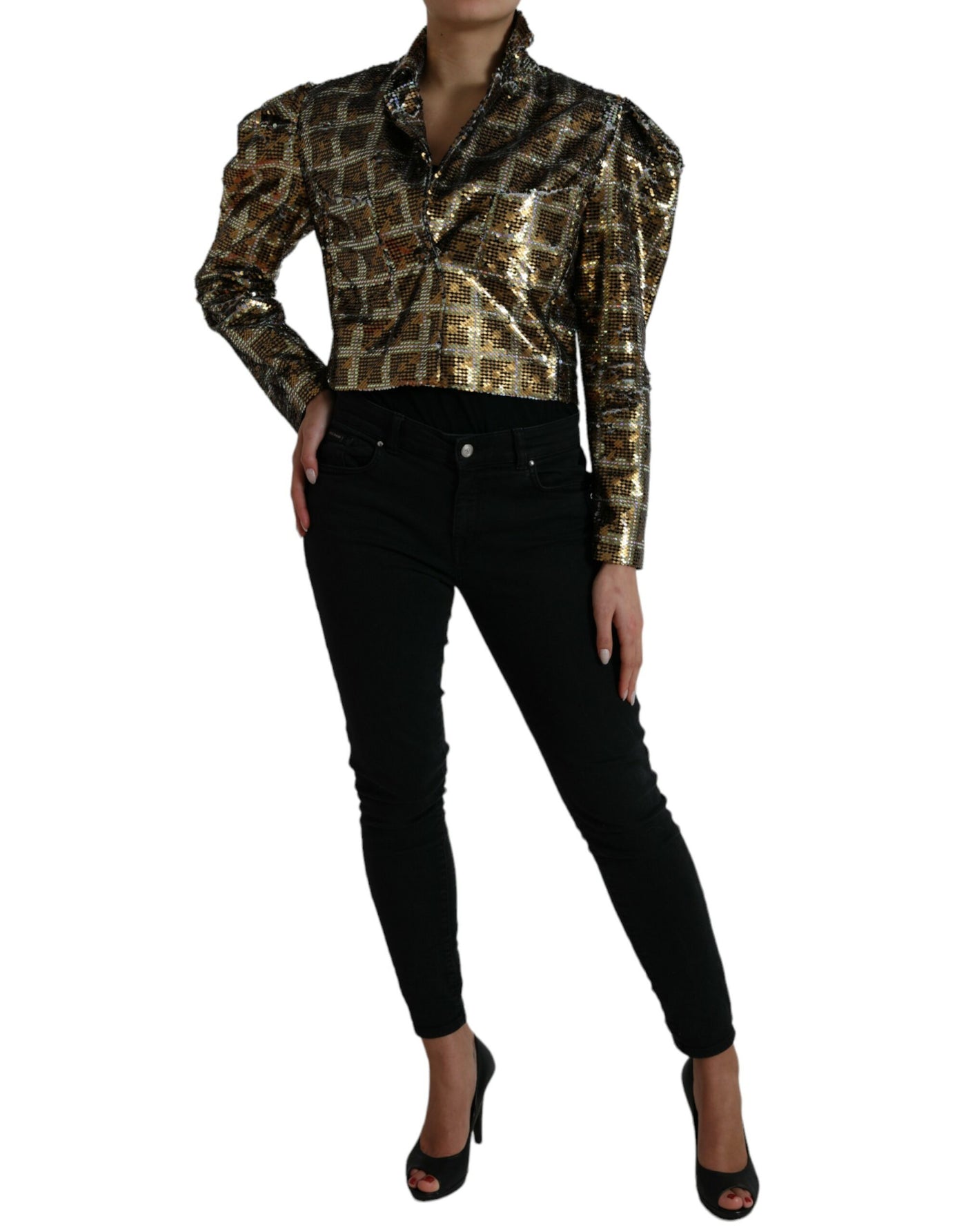 Dolce &amp; Gabbana Multicolor Polyester Pailletten Cropped Jasje