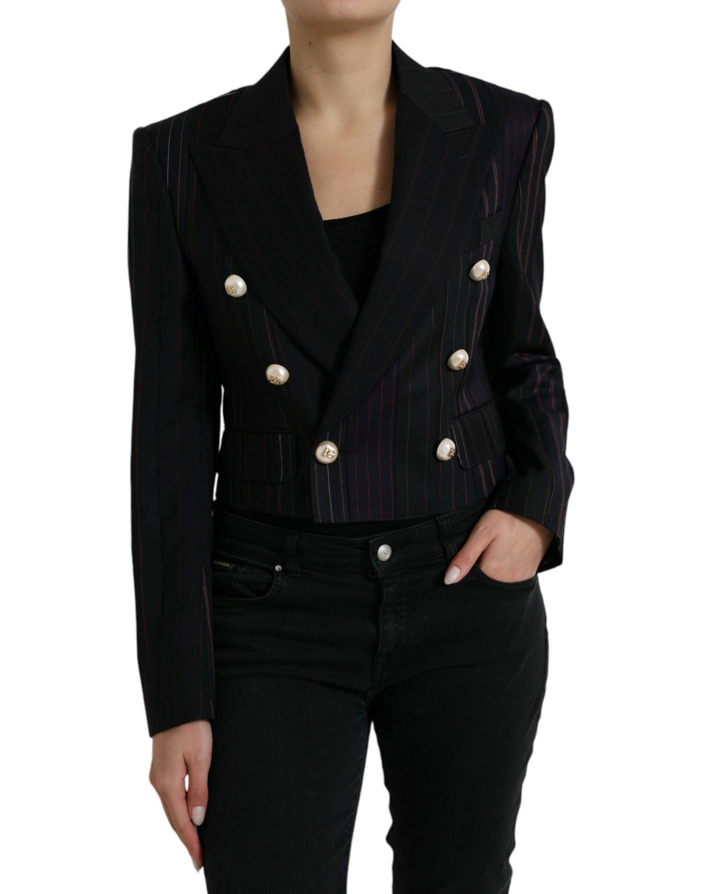 Veste croisée noire à rayures Dolce &amp; Gabbana SICILIA