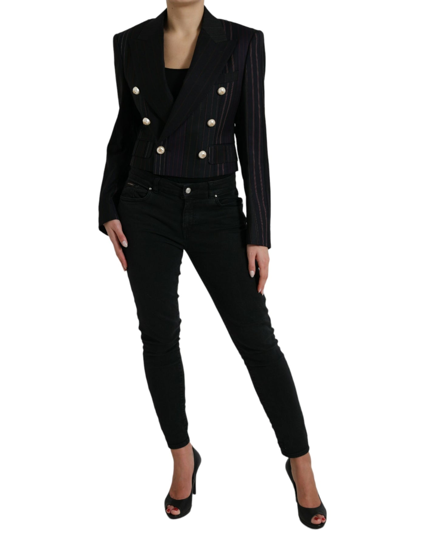 Veste croisée noire à rayures Dolce &amp; Gabbana SICILIA