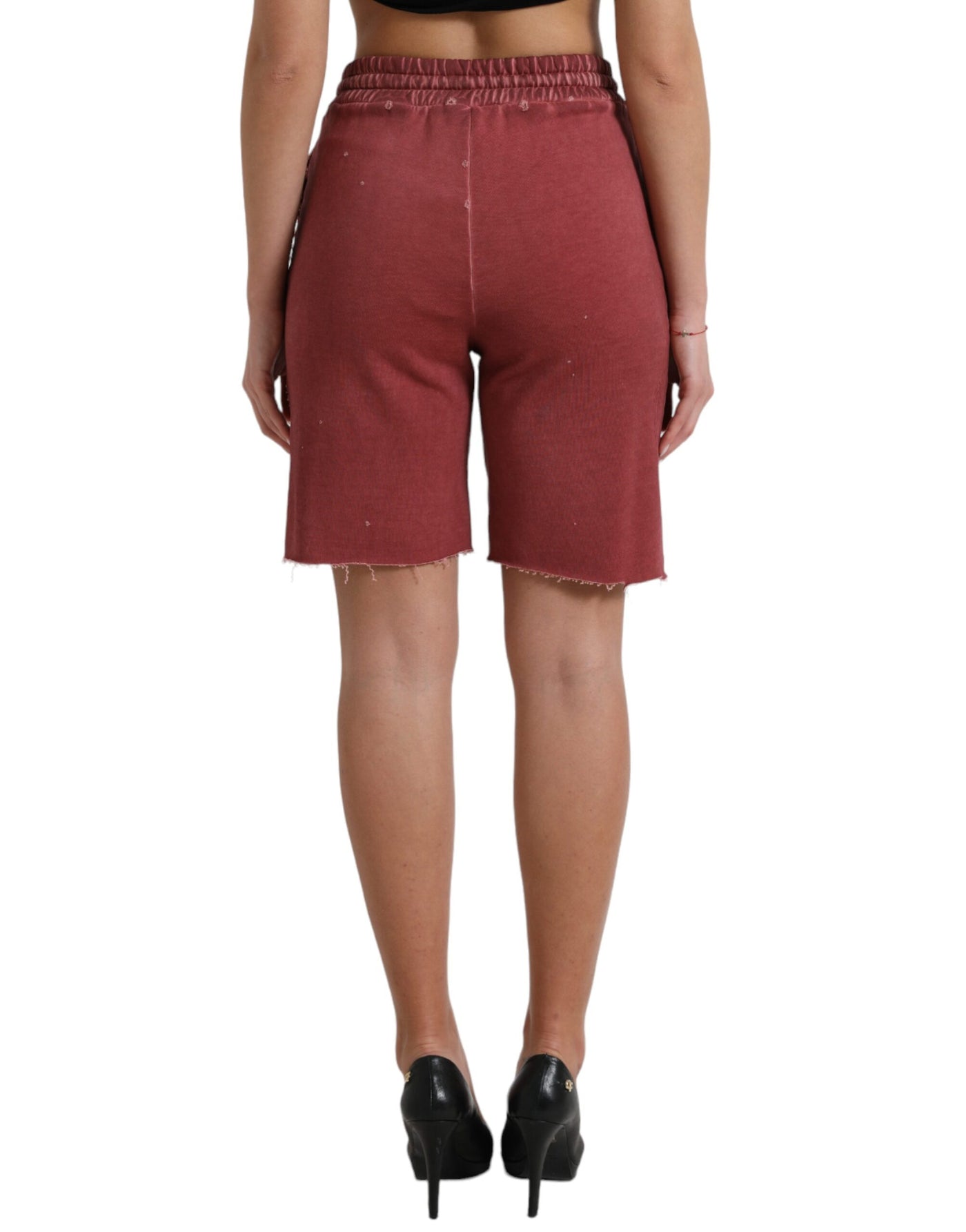 Short de survêtement taille haute en coton bordeaux Dolce &amp; Gabbana