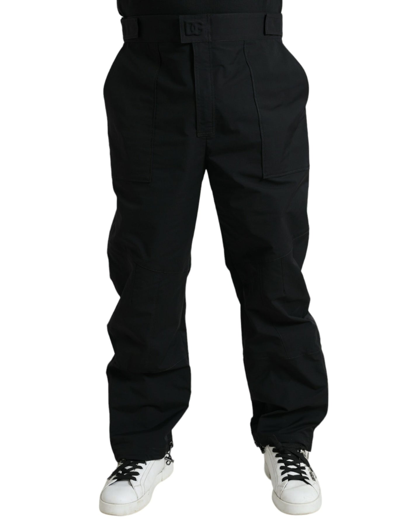 Dolce &amp; Gabbana Zwarte Polyester Logo Rechte Broek