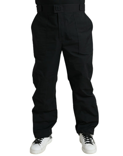 Dolce &amp; Gabbana Zwarte Polyester Logo Rechte Broek