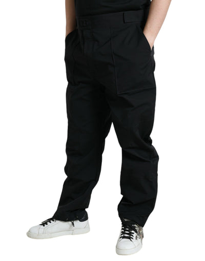 Dolce &amp; Gabbana Zwarte Polyester Logo Rechte Broek
