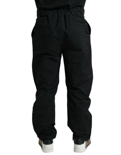 Dolce &amp; Gabbana Zwarte Polyester Logo Rechte Broek