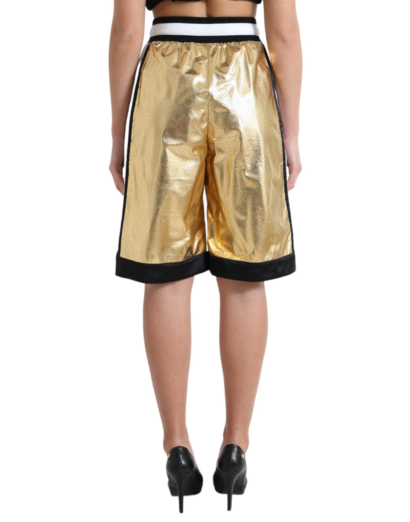 Short taille haute perforé en polyester doré Dolce &amp; Gabbana